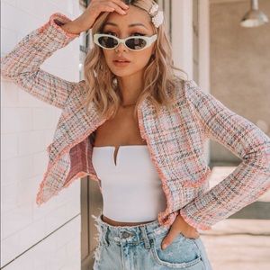 REVOLVE BB Dakota Neon Belief Pink Tweed Jacket